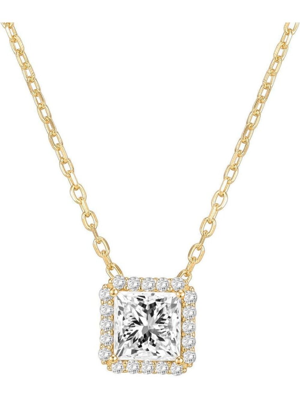 Women's Princess Yellow Gold 14 Gold Plated Pendant Necklace Diamond Adjustable